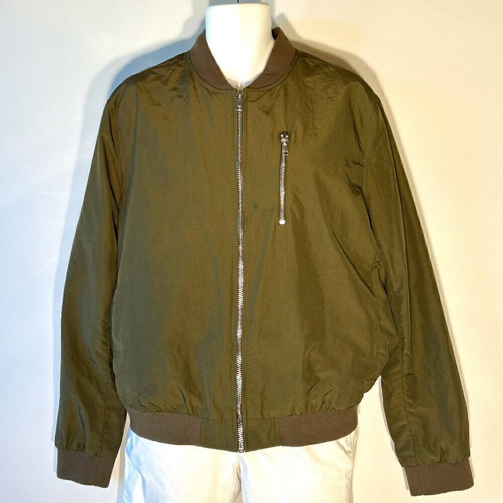 H&M SZ L Dark Olive Waterproof Bomber Jacket Utility Gorp Core Basic